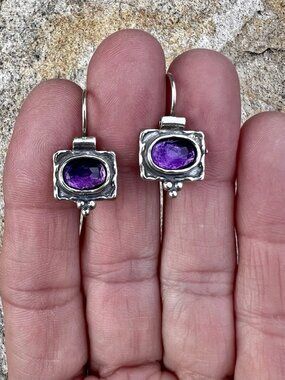 Sundance Silpada $128 NEW 1" AMETHYST Feb. Birthstone Sterling Silver Earrings